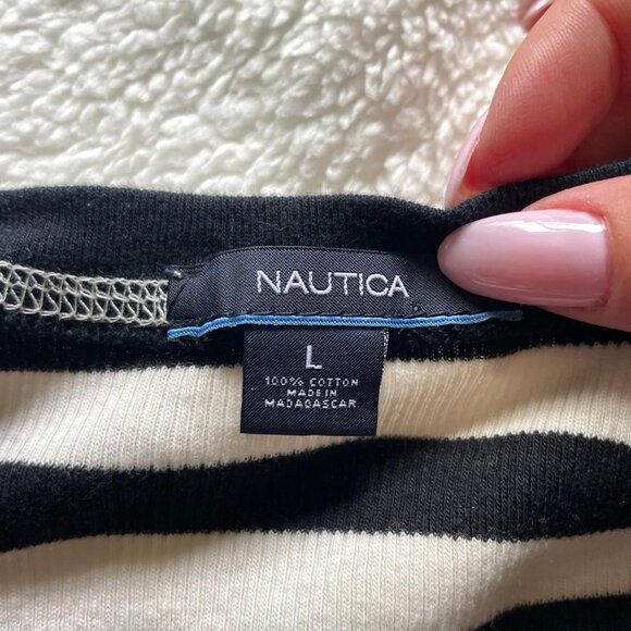 Nautica Black and White Striped 3/4 Sleeved Top - Picture 3 of 6